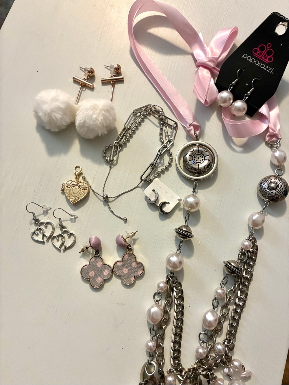 Romantic Hearts Pearls Jewelry Lot Necklace Assorted Earrings